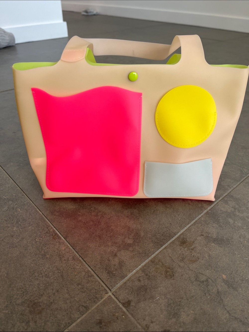 Flower by Edie Parker Jelly Bag with Neon Pink Pocket and Yellow Accent